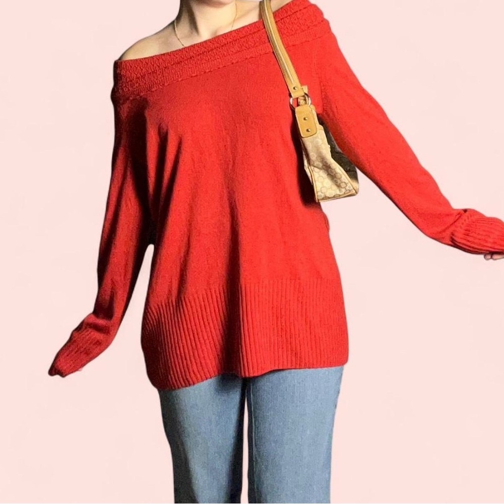 Jaclyn Smith Off-Shoulder Red Sweater